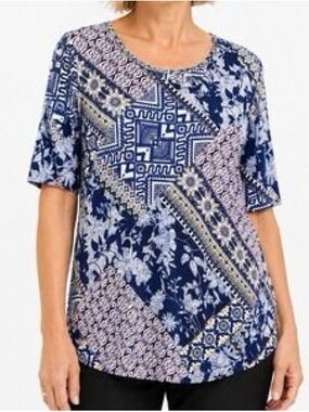 Chico’s multi color/print shirt sleeve blouse